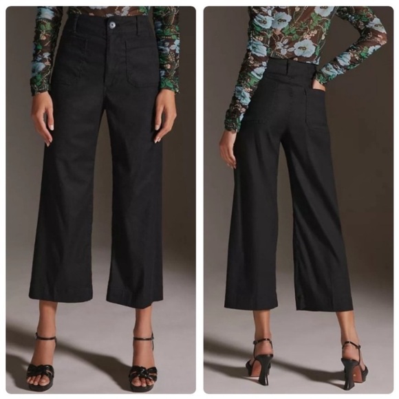 Maeve Pants - Anthropologie Maeve The Colette Cropped Linen Wide-Leg Pants Black Size 30